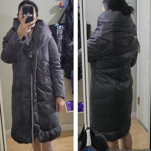 ELIE Tahari down puffer funnel neck coat parka jacket gray XS small - Picture 15 of 16